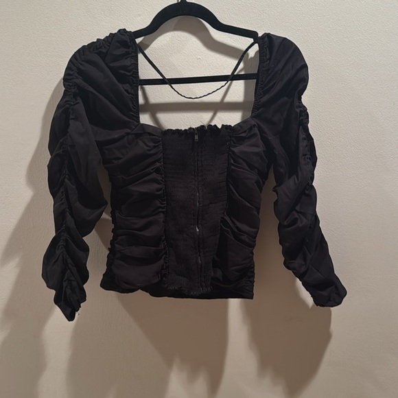 Reformation Jodi Black Ruched Top M/L - Picture 6 of 7